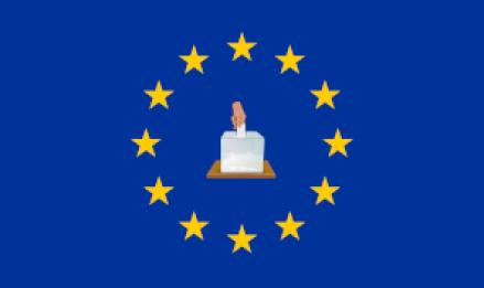 bandiera europa con urna di voto
